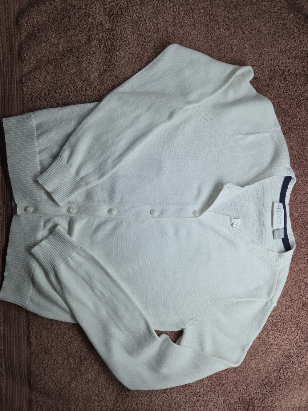 The Children's Place Girl's Uniform White Long Sleeve Cardigan 100% Cotton 10/12